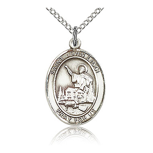Sterling Silver 3/4in St John Licci Medal & 18in Chain