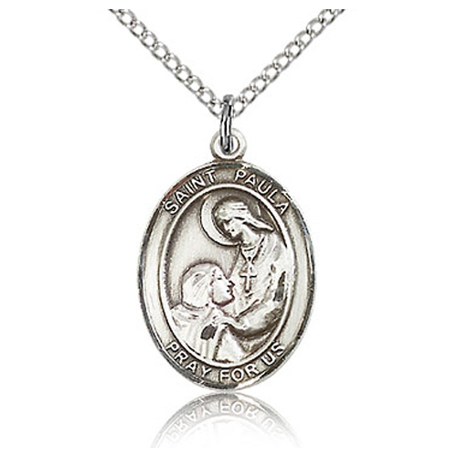 Sterling Silver 3/4in St Paula Medal & 18in Chain
