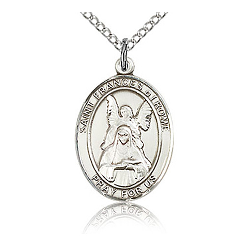 Sterling Silver 3/4in St Frances of Rome Medal & 18in Chain
