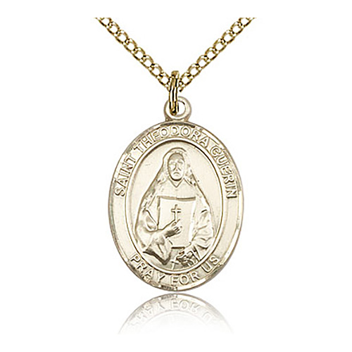 Gold Filled 3/4in St Theodora Guerin Medal & 18in Chain