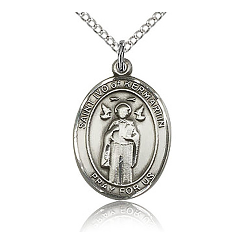 Sterling Silver 3/4in St Ivo Medal & 18in Chain