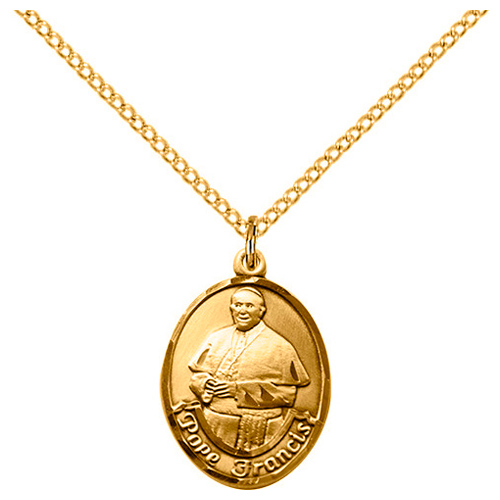 Gold Filled 3/4in Pope Francis Medal & 18in Chain