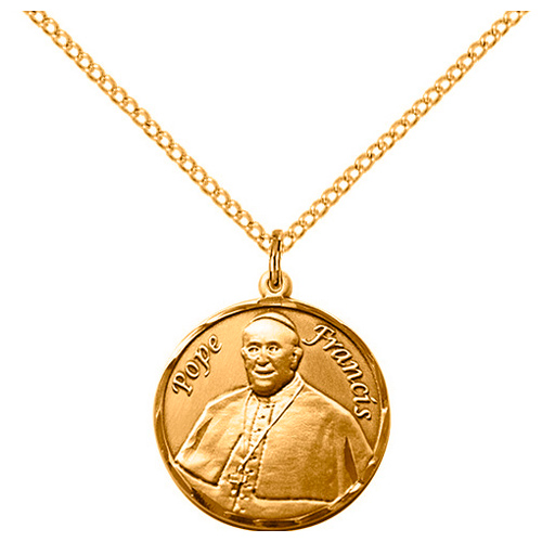 Gold Filled 3/4in Pope Francis Medal & 18in Chain