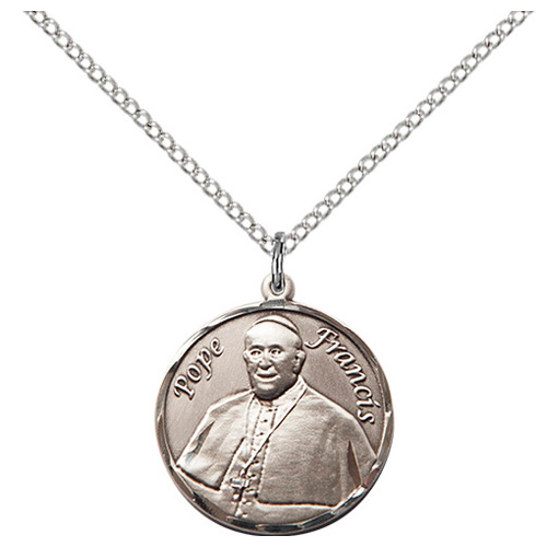 Sterling Silver 3/4in Pope Francis Medal & 18in Chain