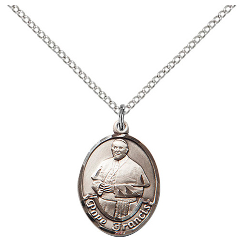 Sterling Silver 3/4in Pope Francis Medal & 18in Chain