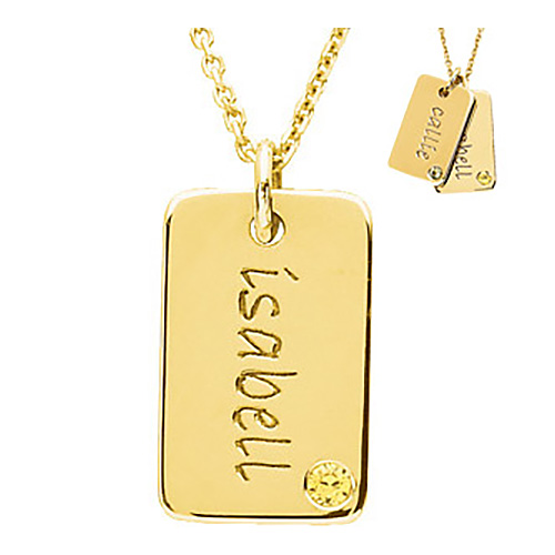 14kt Yellow Gold Birthstone Mini Dog Tag by Posh Mommy