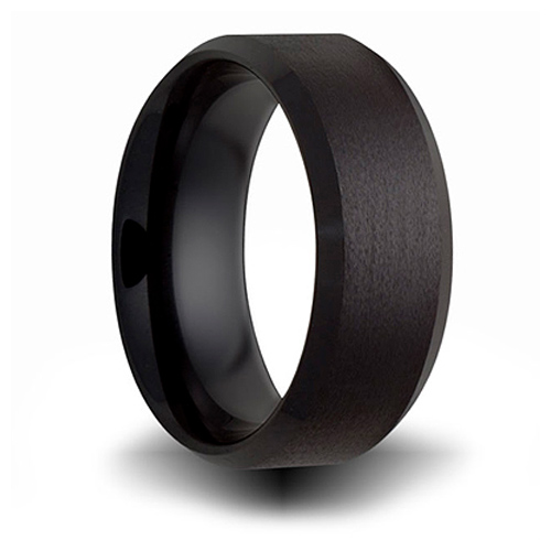 8mm Black Ceramic Brushed Ring with Beveled Edges