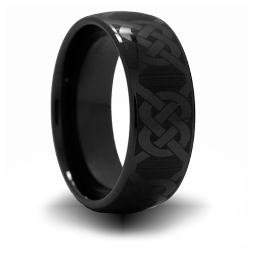 Black Ceramic 8mm Domed Ring with Knot Design