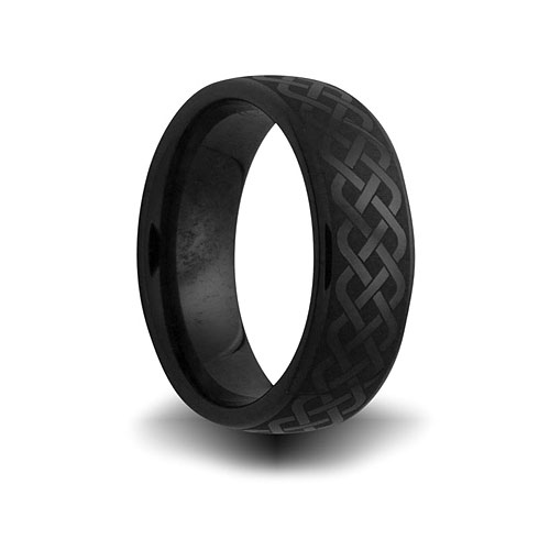 Black Ceramic 8mm Domed Ring with Weave Design