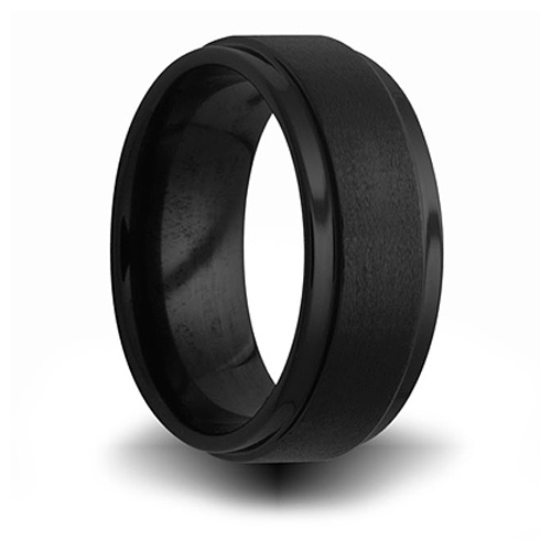 8mm Black Ceramic Brushed Step Down Ring