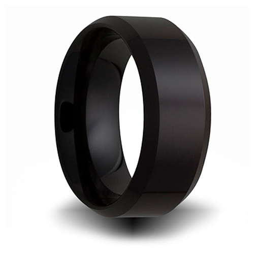 8mm Black Ceramic Pipe Cut Ring with Beveled Edges