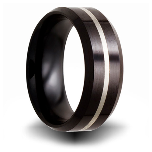 8mm Black Ceramic Ring with Sterling Silver Inlay
