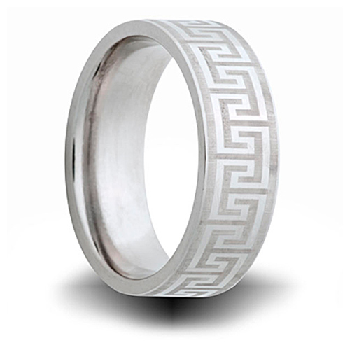 Greek Pattern Titanium 8mm Pipe Cut Ring