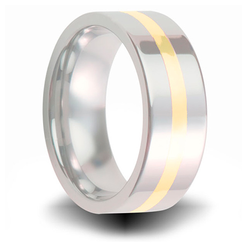 Cobalt 8mm Pipe Cut Ring with 14kt Yellow Gold Inlay