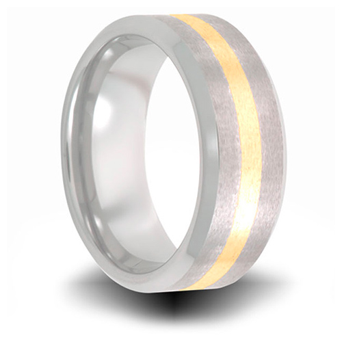 Cobalt 8mm Brushed Pipe Cut Ring with 14kt Yellow Gold Inlay