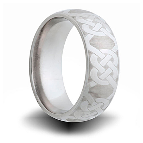 Knot Pattern Titanium 8mm Wedding Band with Domed Center
