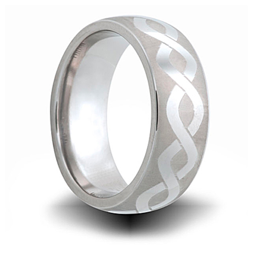 Helix Pattern Titanium 8mm Wedding Band with Domed Center