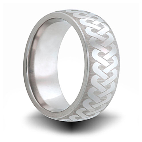 Titanium 8mm Wedding Band with Woven Pattern and Domed Center