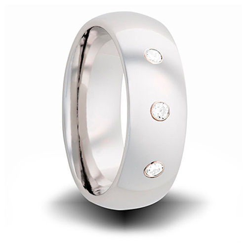 Cobalt 8mm Domed Ring with 3 Diamond Accents