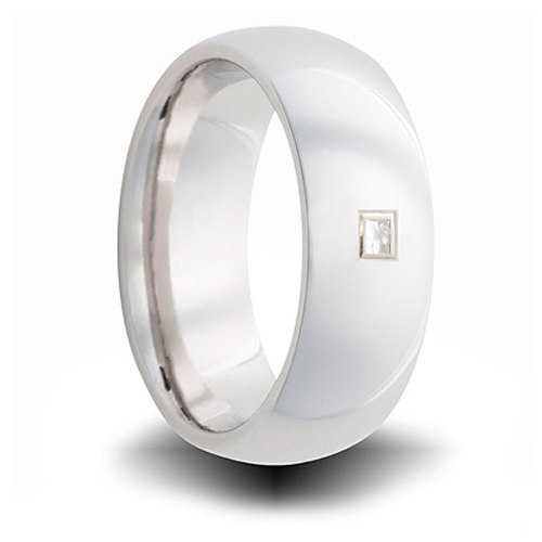 Cobalt 8mm Domed Ring with Square Diamond Accent