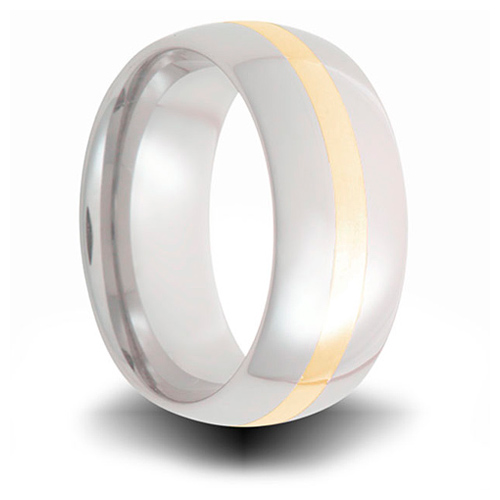 Cobalt 8mm Domed Ring with 14kt Yellow Gold Inlay