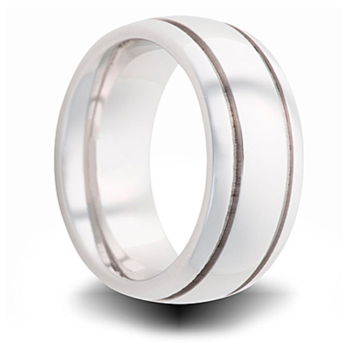 Cobalt 8mm Polished Domed Band with Grooves