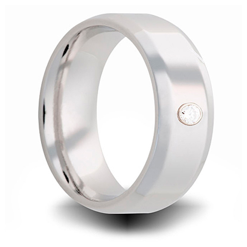Cobalt 8mm Beveled Ring with Diamond Accent