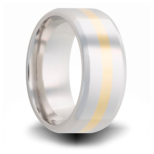 Cobalt 8mm Beveled Ring with 14kt Yellow Gold Inlay