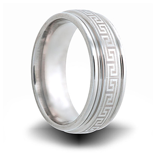 Cobalt Greek Key Ring with Grooved Edges 8mm