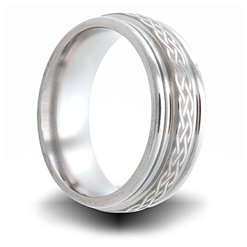 Weave Pattern Titanium 8mm Wedding Band with Grooved Edge