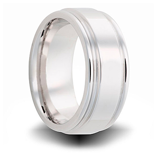 Cobalt Polished Pipe Cut Wedding Band with Grooves 8mm