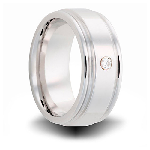 Cobalt 8mm Grooved Ring with Diamond Accent