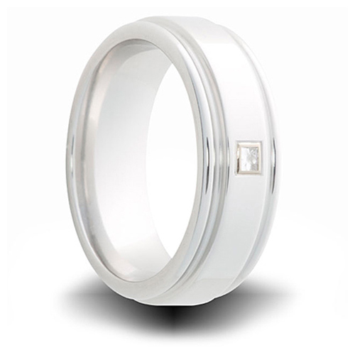 Cobalt 8mm Grooved Ring with Square Diamond Accent