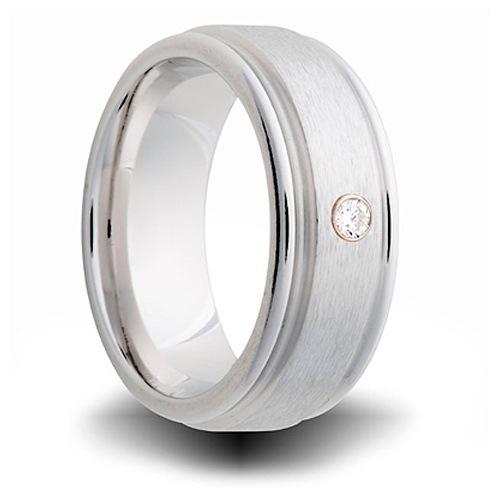 Cobalt 8mm Brushed Ring with Diamond Accent