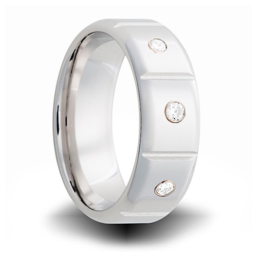 Cobalt 8mm Ring with 3 Diamond Accents and Panels