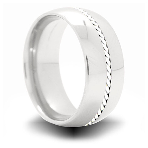 Cobalt 8mm Domed Ring with Braided Sterling Silver Inlay