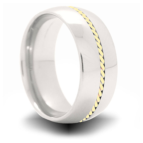 Cobalt 8mm Domed Ring with 14k Yellow Gold Braided Inlay