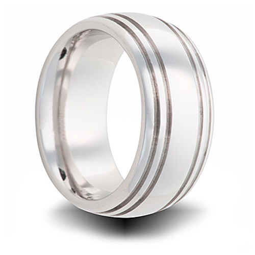 Cobalt 8mm Polished Domed Band with Grooves