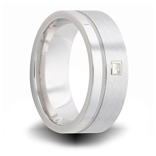 Cobalt 8mm Dual Finish Ring with Square Diamond Accent