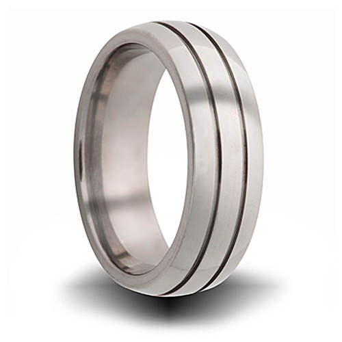 Titanium 8mm Domed Ring with Grooves