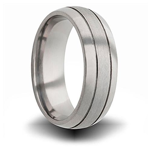 Titanium 8mm Domed Ring with Grooves and Brushed Finish