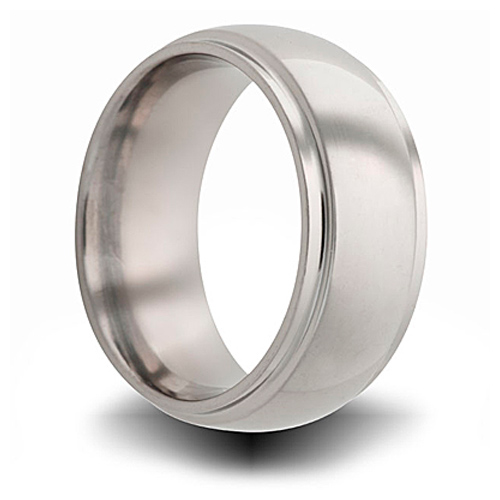 Titanium 8mm Domed Brushed Ring with Step Down Edges
