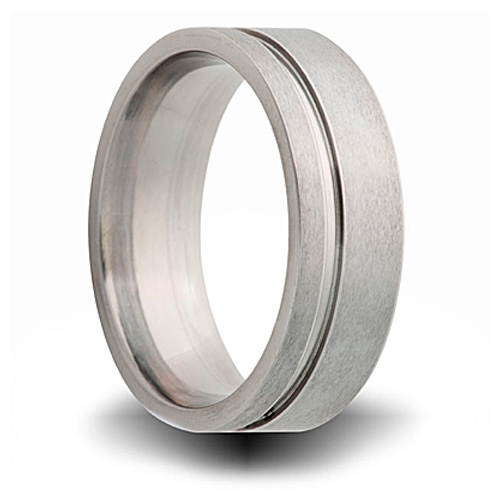 Titanium 8mm Pipe Cut Ring with Groove and Brushed Finish