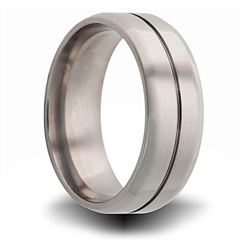Titanium 8mm Band with Beveled Edges Center Groove