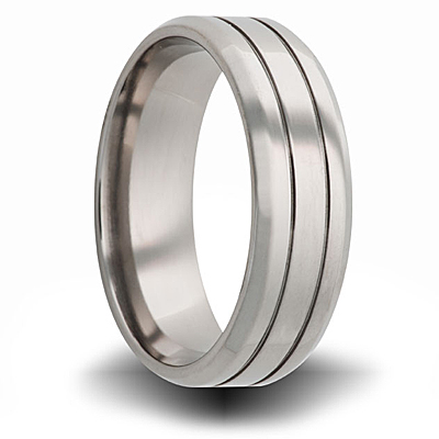 Titanium 8mm Pipe Cut Ring with Grooves and Polished Finish