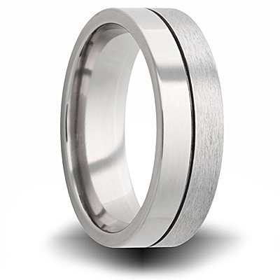 Titanium 8mm Brushed and Polished Ring with Center Groove