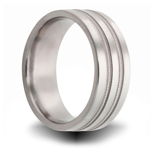 Titanium 8mm Ring with Beaded Grooves