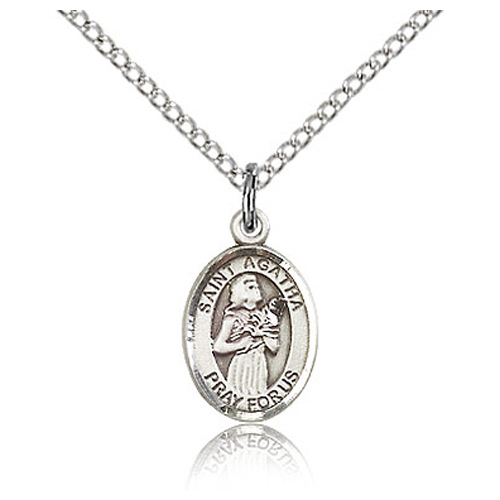 Sterling Silver 1/2in St Agatha Charm & 18in Chain
