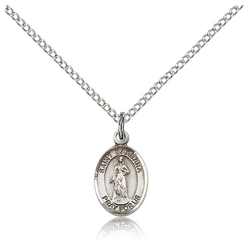 Sterling Silver 1/2in St Barbara Charm & 18in Chain