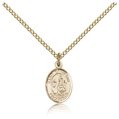 Gold Filled 1/2in St Catherine of Siena Charm & 18in Chain